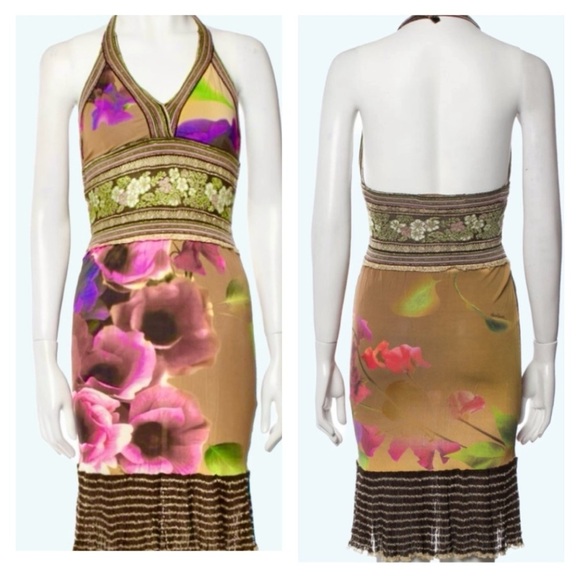 Class Roberto Cavalli Multicolor Floral Halter Dress XXS - Picture 11 of 11